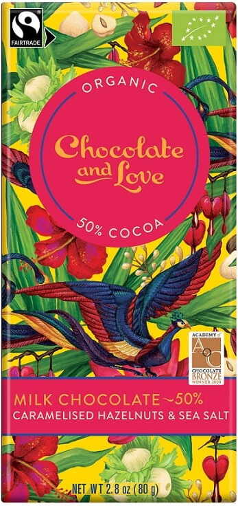 Chocolat au lait suisse aux noisettes caramélisées et au sel de mer équitable BIO 80 g - CHOCOLATE AND LOVE