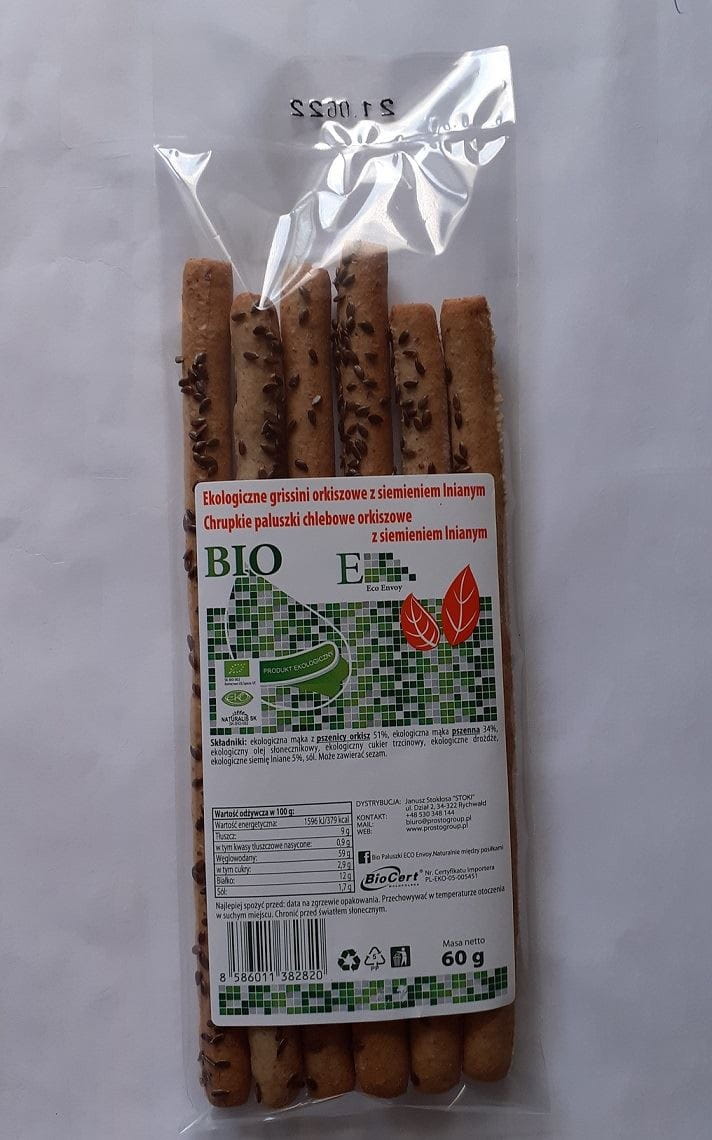 Bâtonnets de pain d'épeautre Grissini aux graines de lin BIO 60 g - ENVOY