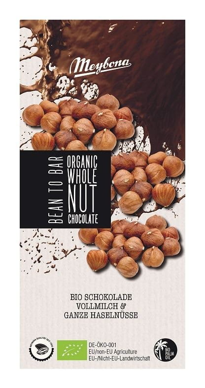 Chocolat au lait aux noisettes entières BIO 100 g - MEYBONA