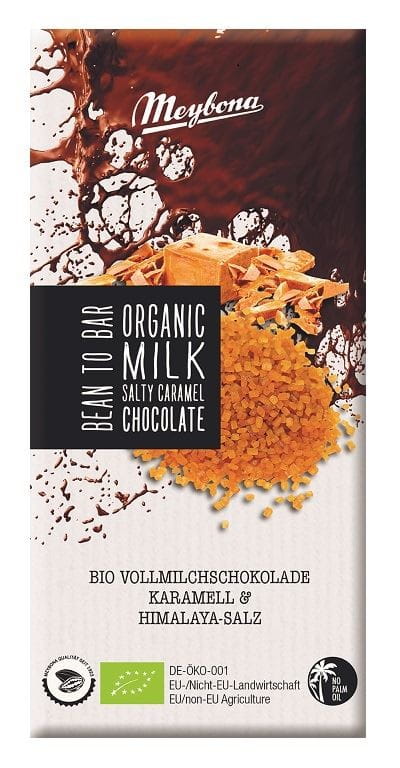 Chocolat au lait aux éclats de caramel et sel du Pakistan BIO 100 g - MEYBONA