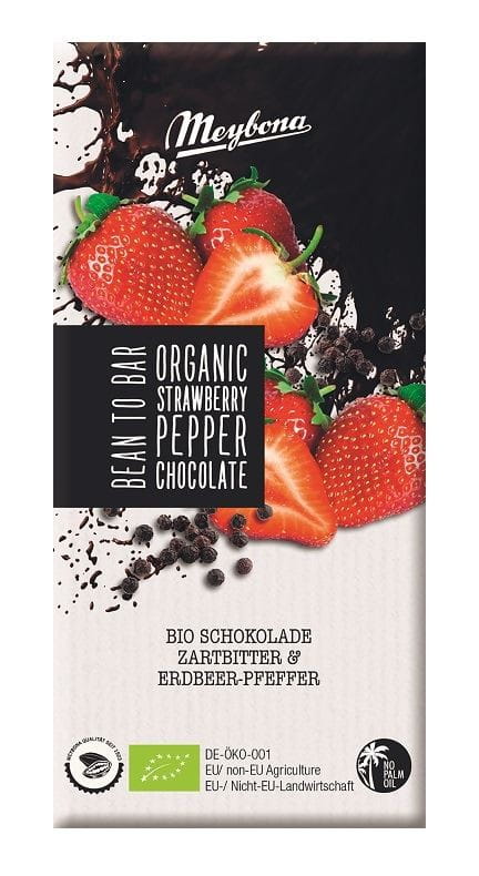 Chocolat amer aux éclats de fraise et poivre noir BIO 100 g - MEYBONA