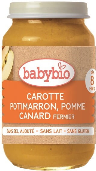 Plat de canard, carotte, potiron et pomme dès 8 mois sans gluten BIO 200 g BABYBIO