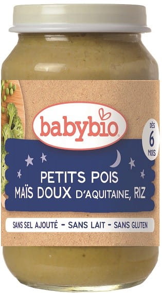 Plat du soir : riz aux petits pois et maïs doux dès 6 mois sans gluten BIO 200 g BABYBIO
