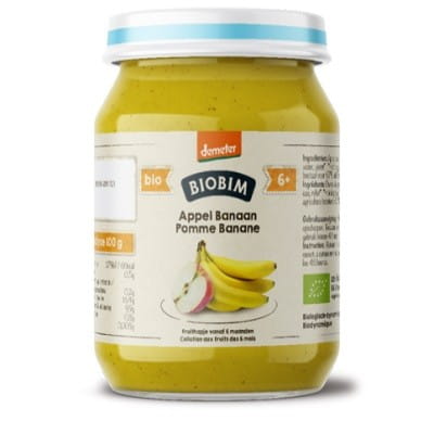 Purée de fruits 6 mois pomme - banane sans sucre ajouté demeter BIO 190 g - BIOBIM