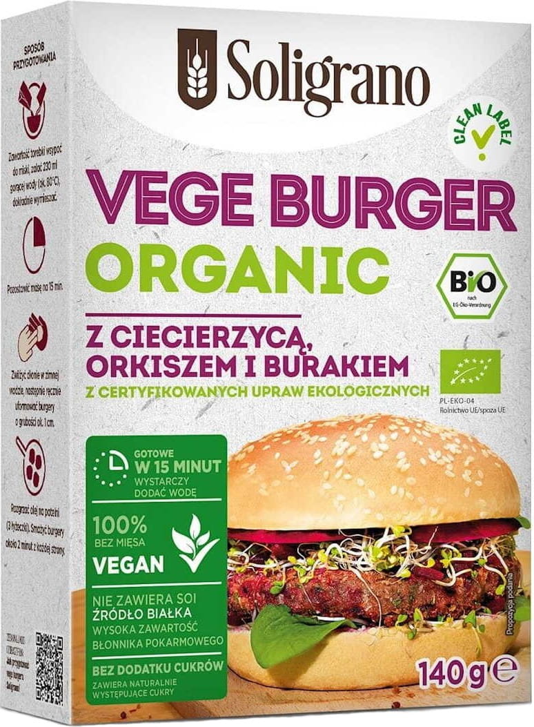 Burger de pois chiches à l'épeautre et à la betterave BIO 140 g - SOLIGRANO