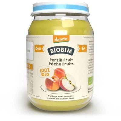 Purée de fruits 6 mois pomme - pêche sans sucre ajouté demeter BIO 190 g - BIOBIM