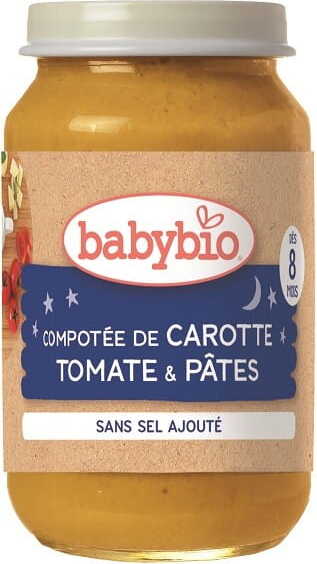 Plat du soir de pâtes aux carottes et tomates dès 8 mois BIO 200 g BABYBIO