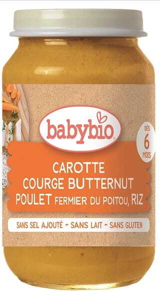 Riz au poulet, carotte et courge musquée dès 6 mois sans gluten BIO 200 g BABYBIO