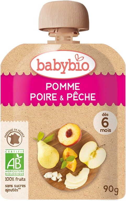 Dessert pomme - poire - pêche dès 6 mois sans gluten BIO 90 g BABYBIO