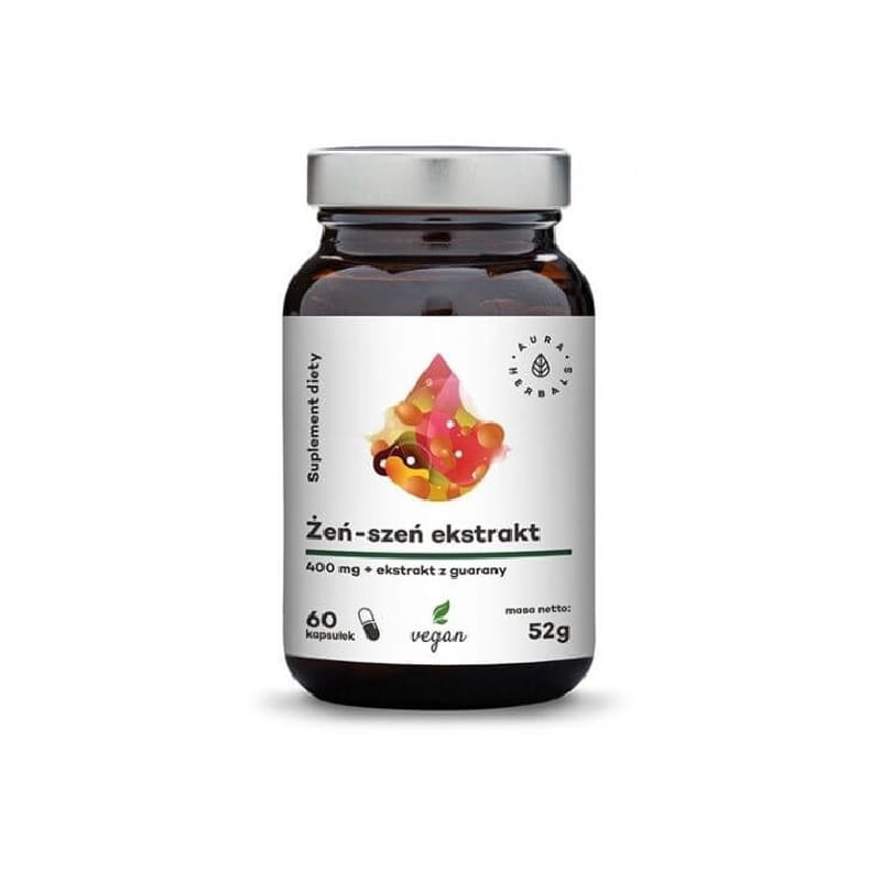 Ginseng - Extrait de Panax ginseng 400 MG + extrait de guarana 60 gélules 52 g AURA HERBALS