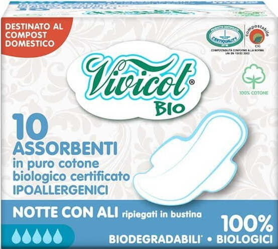 Serviettes hygiéniques avec ailettes pour la nuit 10 pièces - VIVICOT