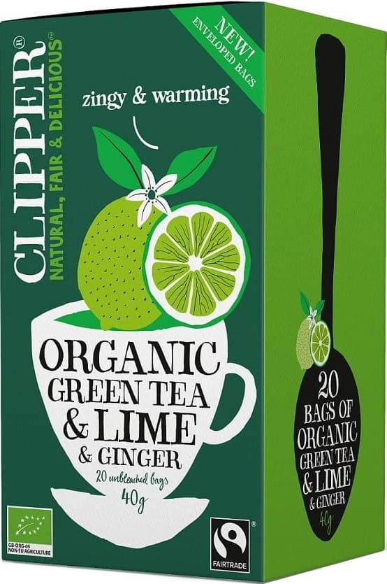 Thé vert au citron vert et gingembre équitable BIO 40 g (20 x 2 g) - CLIPPER