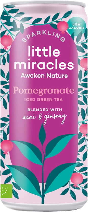 Boisson gazeuse aromatisée au thé vert, grenade acai ginseng BIO 250 ml - LITTLE MIRACLES