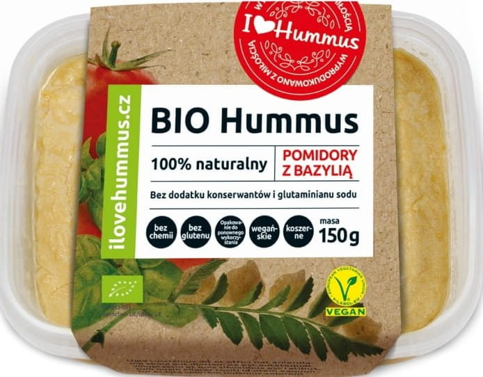 Houmous aux tomates, basilic et huile d'olive BIO 150 g J'AIME L'HUMMUS