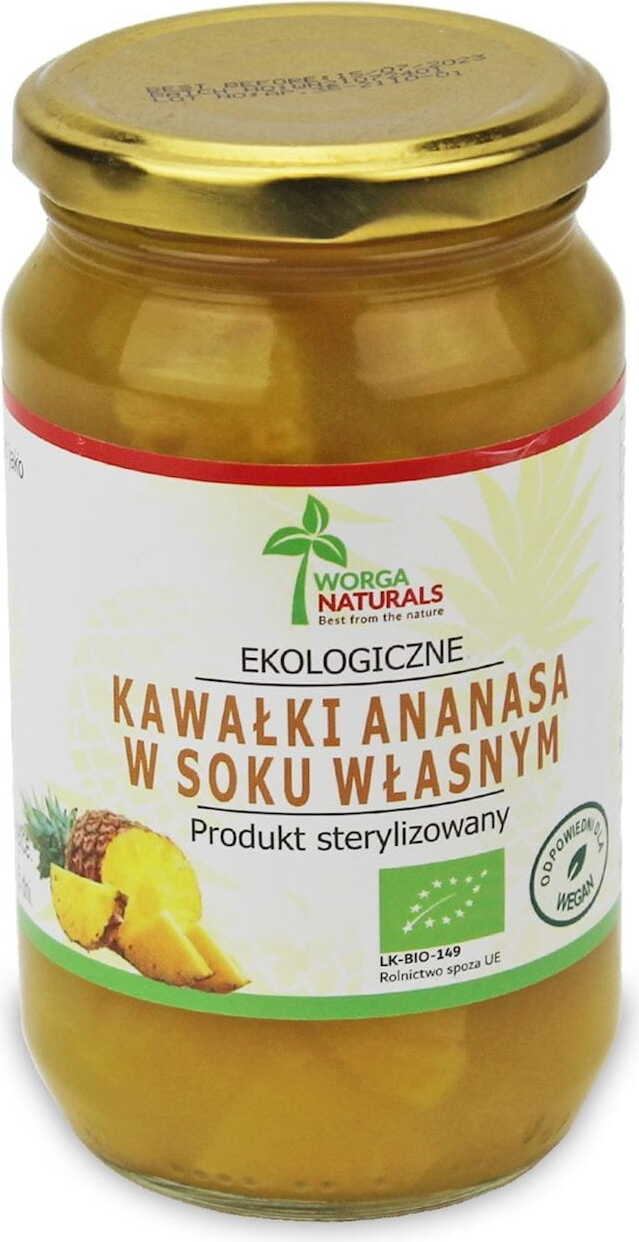 Morceaux d'ananas dans leur jus BIO 350 g (200 g) (pot) - WORGA NATURALS