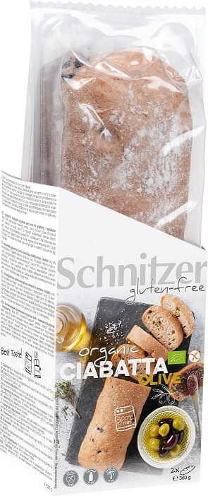 Ciabatta sans gluten aux olives BIO (2 x 180 g) 360 g - SCHNITZER