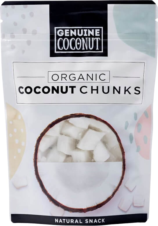 Morceaux de noix de coco frais, sans gluten BIO 100 g - GENUINE COCONUT