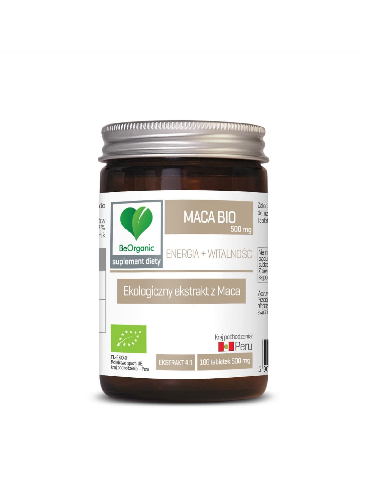 Extrait de Maca 4 : 1 BIO 100 comprimés (500 mg) - BE ORGANIC