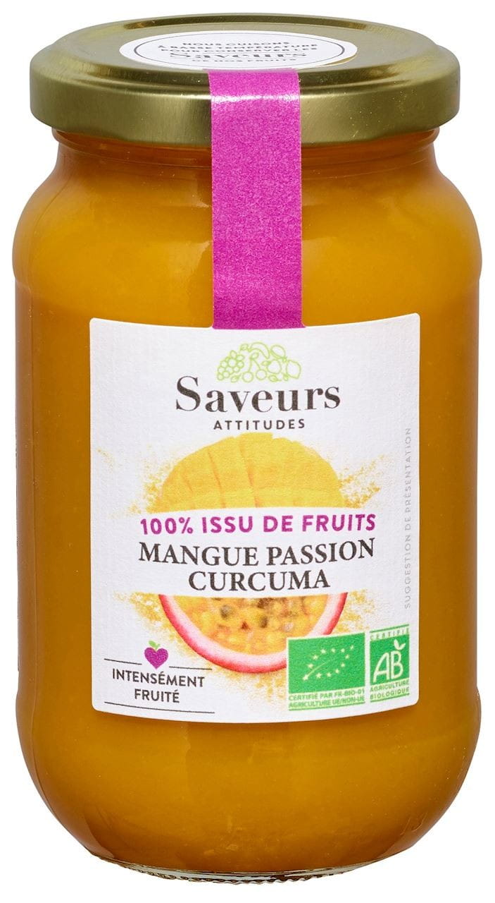 Mousse mangue et fruit de la passion au curcuma BIO 310 g - SAVEURS ET FRUITS