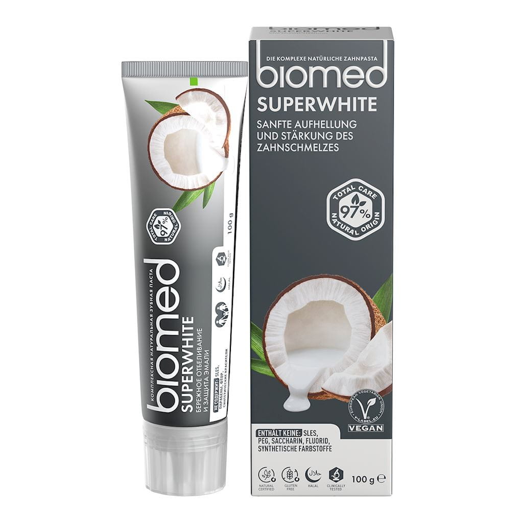 Dentifrice super blanc sans fluorure 100 g - BIOMED