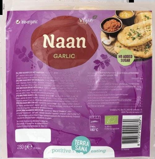 Pain naan gros à l'ail BIO 280 g - TERRASANA