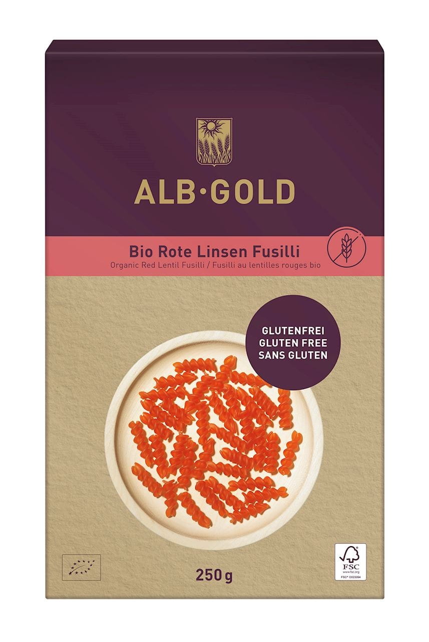 Pâtes (lentille corail), torsade, sans gluten BIO 250 g - ALB GOLD