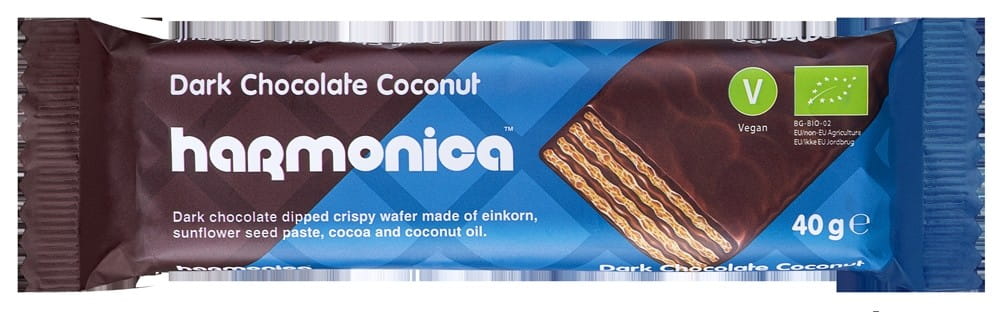 Gaufrette à la noix de coco et crème de cacao au chocolat BIO 40 g - HARMONICA