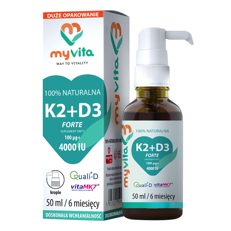 Vitamine K2 K - 2 100 µg D3 D - 3 4000 ui FORTE liquide 50 ml gouttes MYVITA