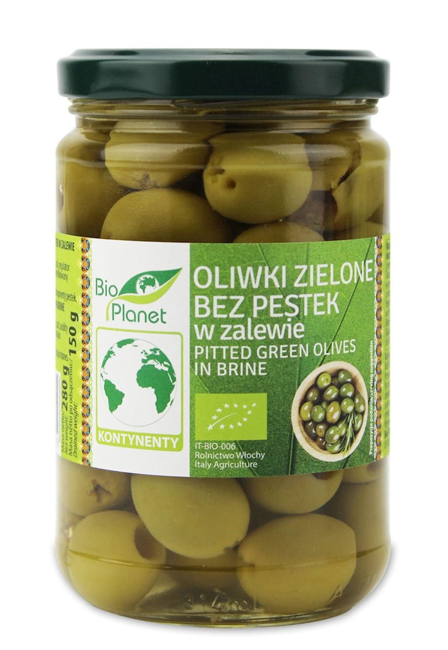 Olives vertes sans pépins en saumure BIO 280 g (150 g) - BIO PLANET