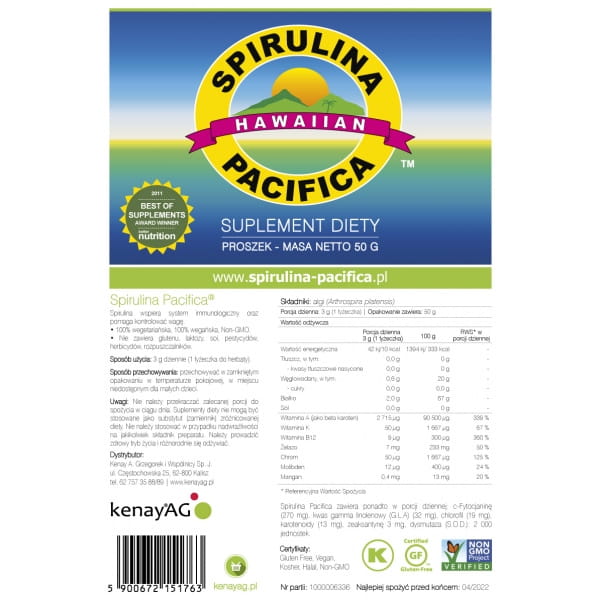 Spiruline hawaïenne pacifica 50 g CYANOTECH CO