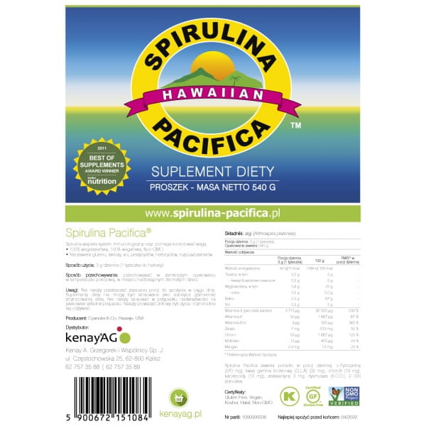 Spiruline hawaïenne pacifica 540 g CYANOTECH CO
