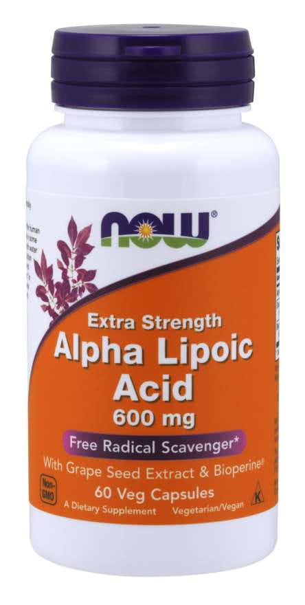 Acide ALA alpha lipoïque 600 MG et extrait de raisin et biopérine 60 gélules NOW FOODS