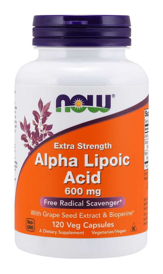 Acide ALA alpha lipoïque 600 MG et extrait de raisin et bioperine 120 gélules NOW FOODS