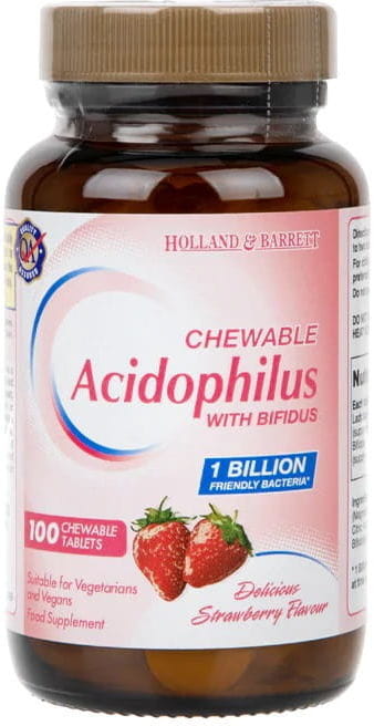 Acidophilus au bifidus, arôme fraise 100 comprimés HOLLAND & BARRETT