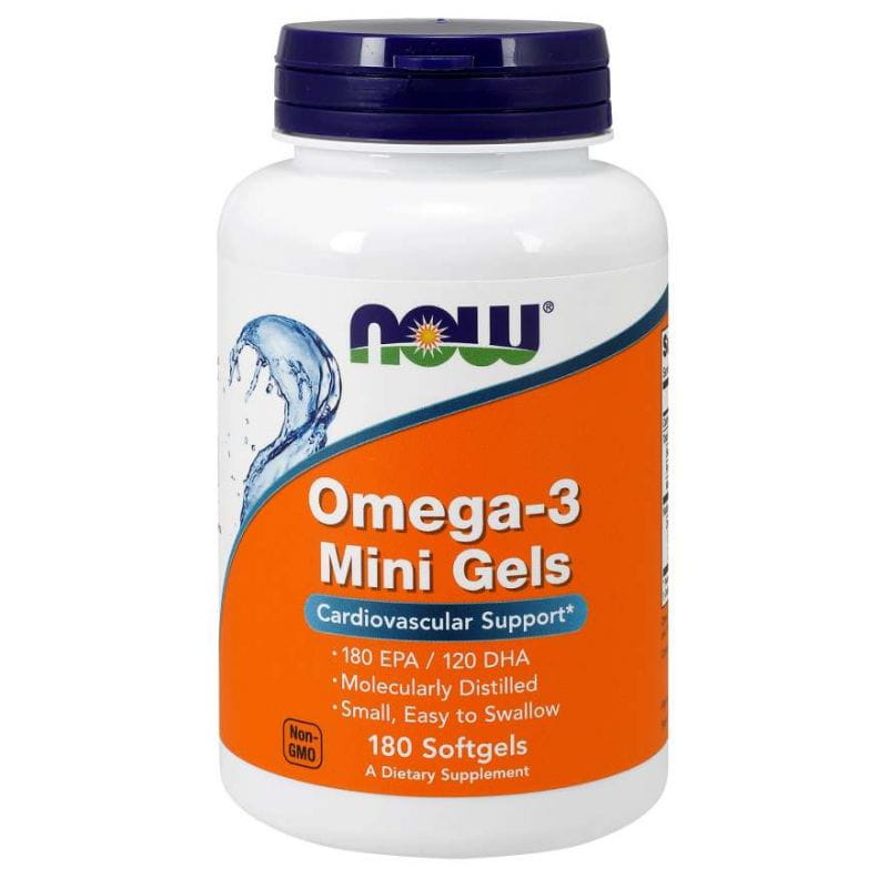 OMEGA 3 mini gels DHA 120 MG et EPA 180 MG 180 gélules NOW FOODS