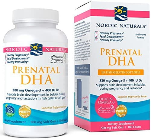 DHA prénatal en gélatine de poisson 180 gélules NORDIC NATURALS