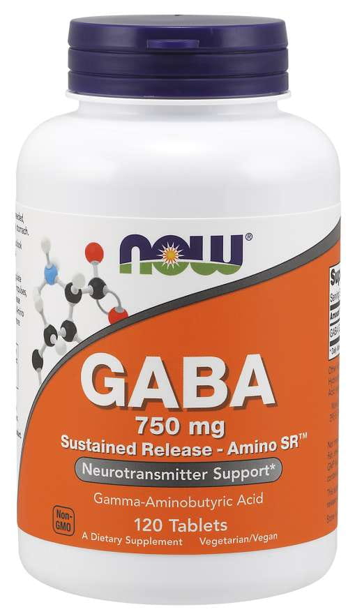 Gaba Gamma Acide Aminobutyrique 750 MG Libération Prolongée 120 NOW FOODS Comprimés