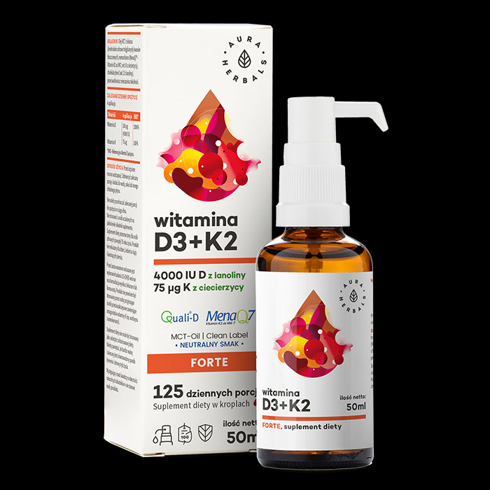 Vitamine D3 et K2MK7 dans l'huile MCT 50 ml AURA HERBALS