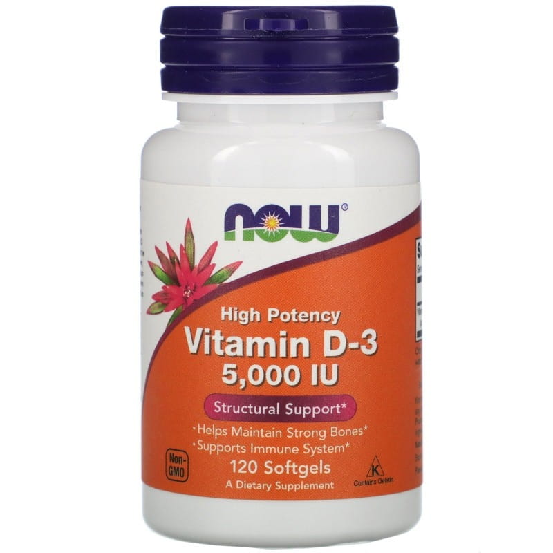 Vitamine D3 5000 ui 125 mcg 120 gélules NOW FOODS