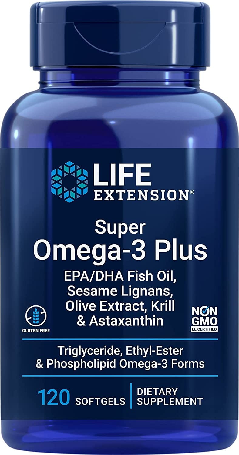 Super OMEGA - 3 plus EPA/DHA avec lignanes de sésame, extrait d'olive, huile de krill et astaxanthine 120 capsules LIFE EXTENSION