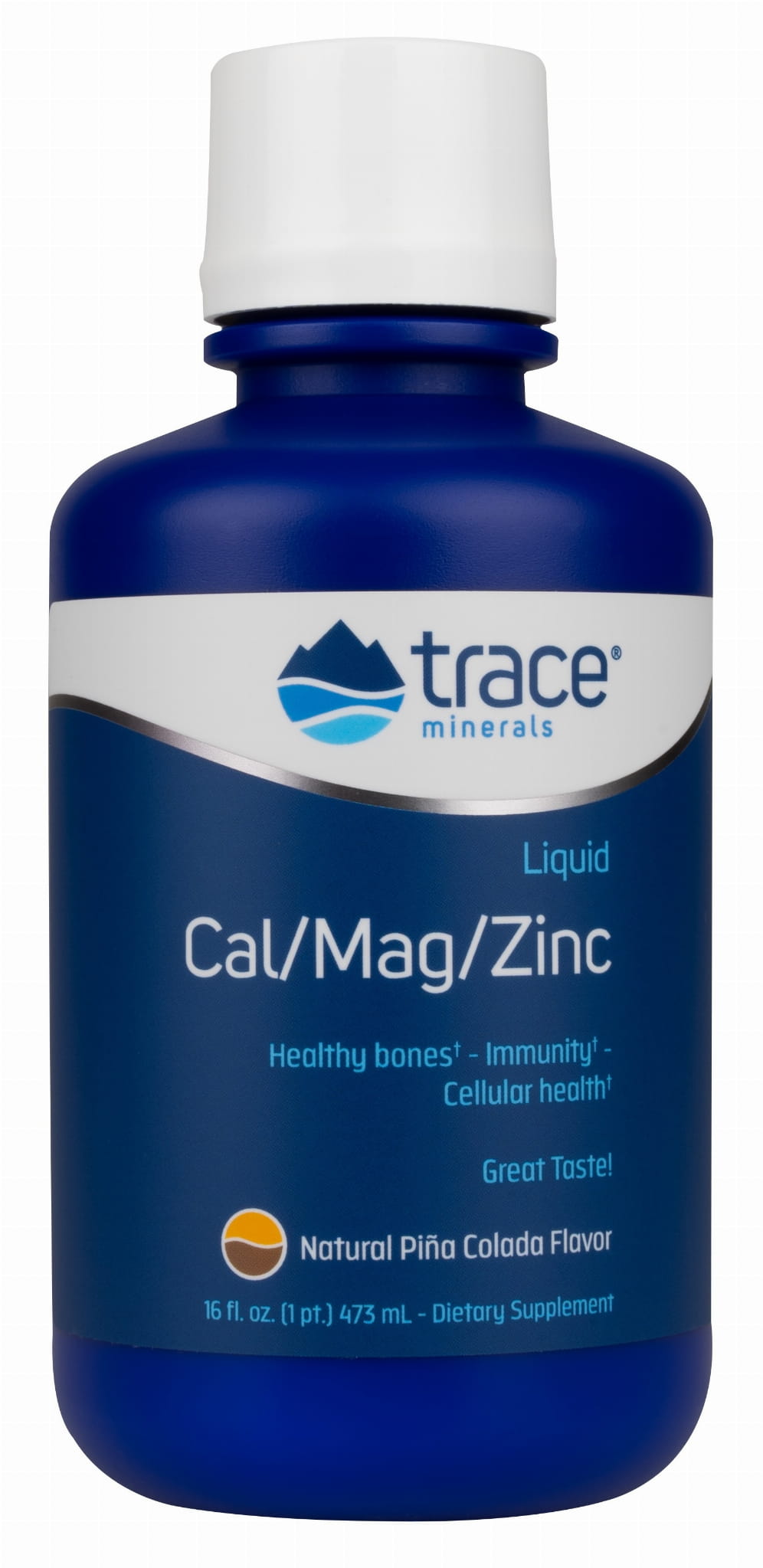 Un mélange de calcium, magnésium et zinc liquide cal/mag/zinc saveur pina colada 473 ml OLIGOMINÉRAUX