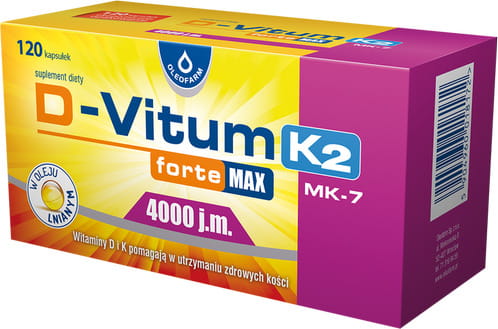 D - vitum FORTE vitamine D et K pour adultes D3 4000 UI naturel K2 MK - 7 100 mcg 120 gélules OLEOFARM