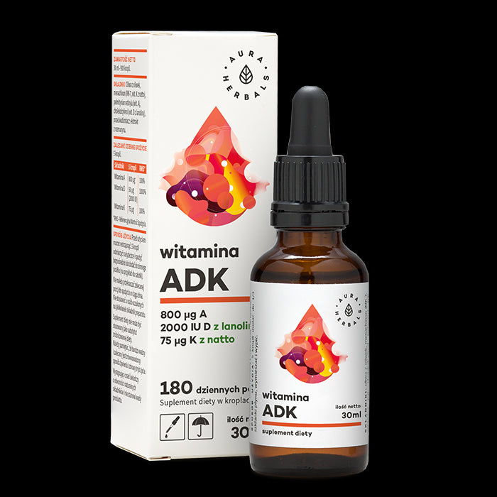 Vitamine A et D3 2000 ui et K2 MK7 adk en gouttes de 30 ml AURA HERBALS