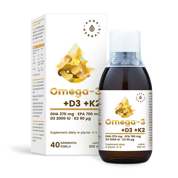 Oméga3 370 DHA et D3 2000iu et K2MK7 liquide 200 ml AURA HERBALS