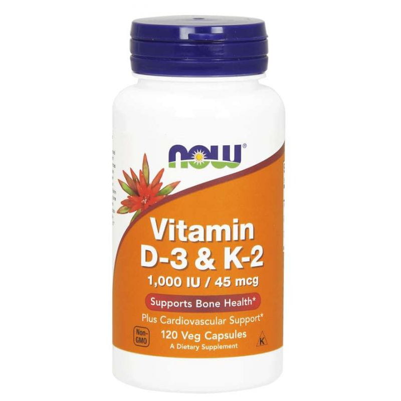 Vitamine D3 1000 ui et K2 mk4 45 mcg 120 gélules NOW FOODS