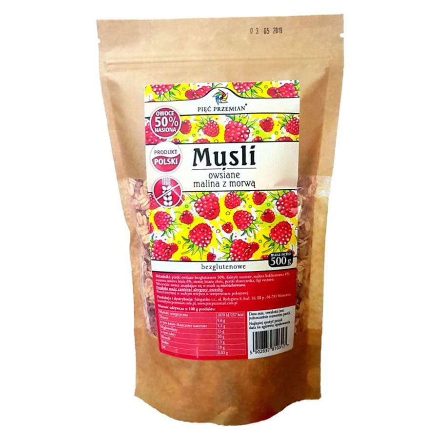 Muesli à l'avoine framboise et mûre sans gluten 500g CINQ CHANGEMENTS