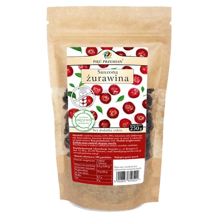 Canneberges séchées sucrées au jus de pomme 250g CINQ CHANGEMENTS