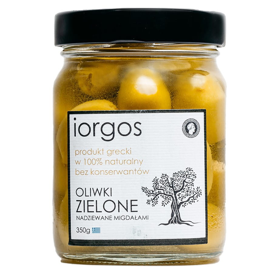 Olives vertes premium - aux amandes 350g IORGOS