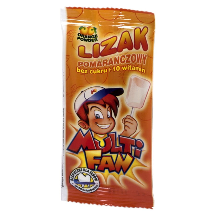 Sucette orange sans sucre aux 10 vitamines 5g MULTIFAN