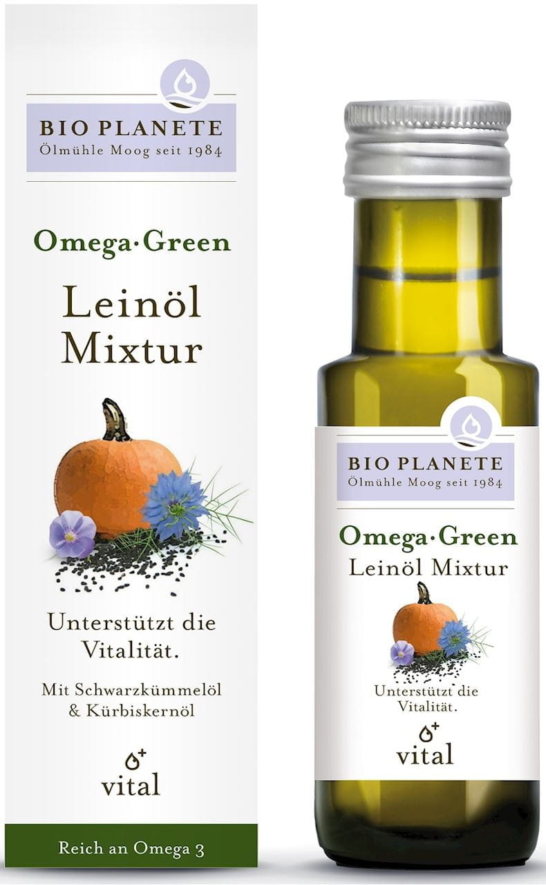 Oméga vert - un mélange avec de l'huile de lin (graine noire et courge) BIO 100 ml - BIO PLANETE